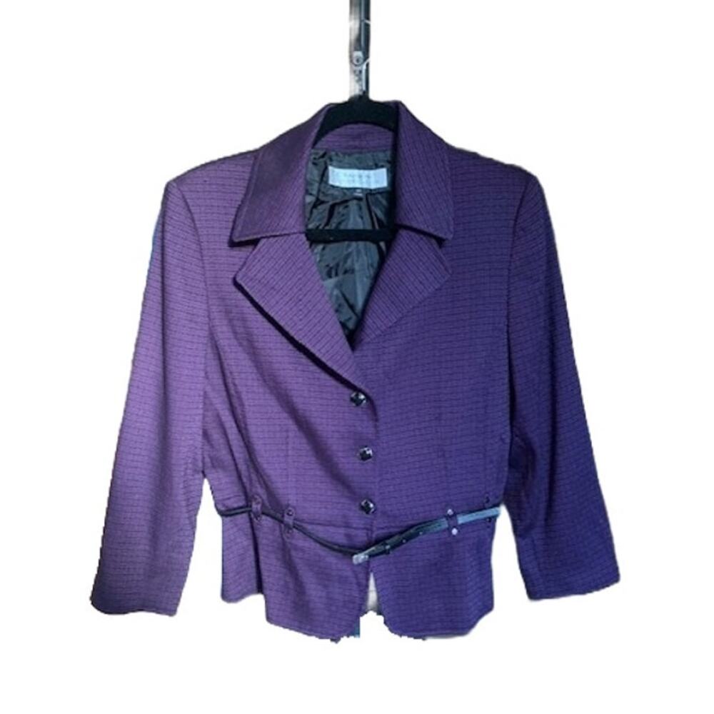 VTG‎ Tahari Arthur S. Levine Purple Basketweave Belted Blazer Jacket Womens 10